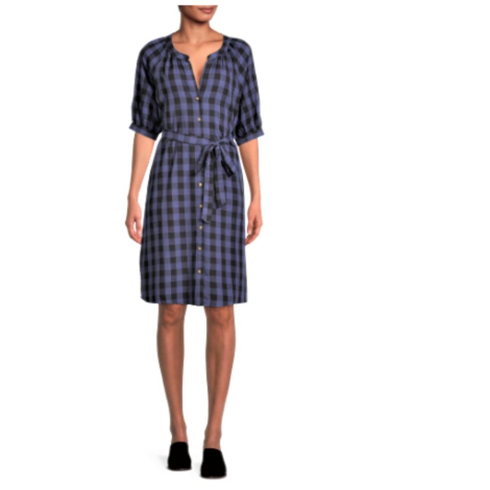 Women's Short Sleeve Shirt Dress XL Cotton Blend Blue